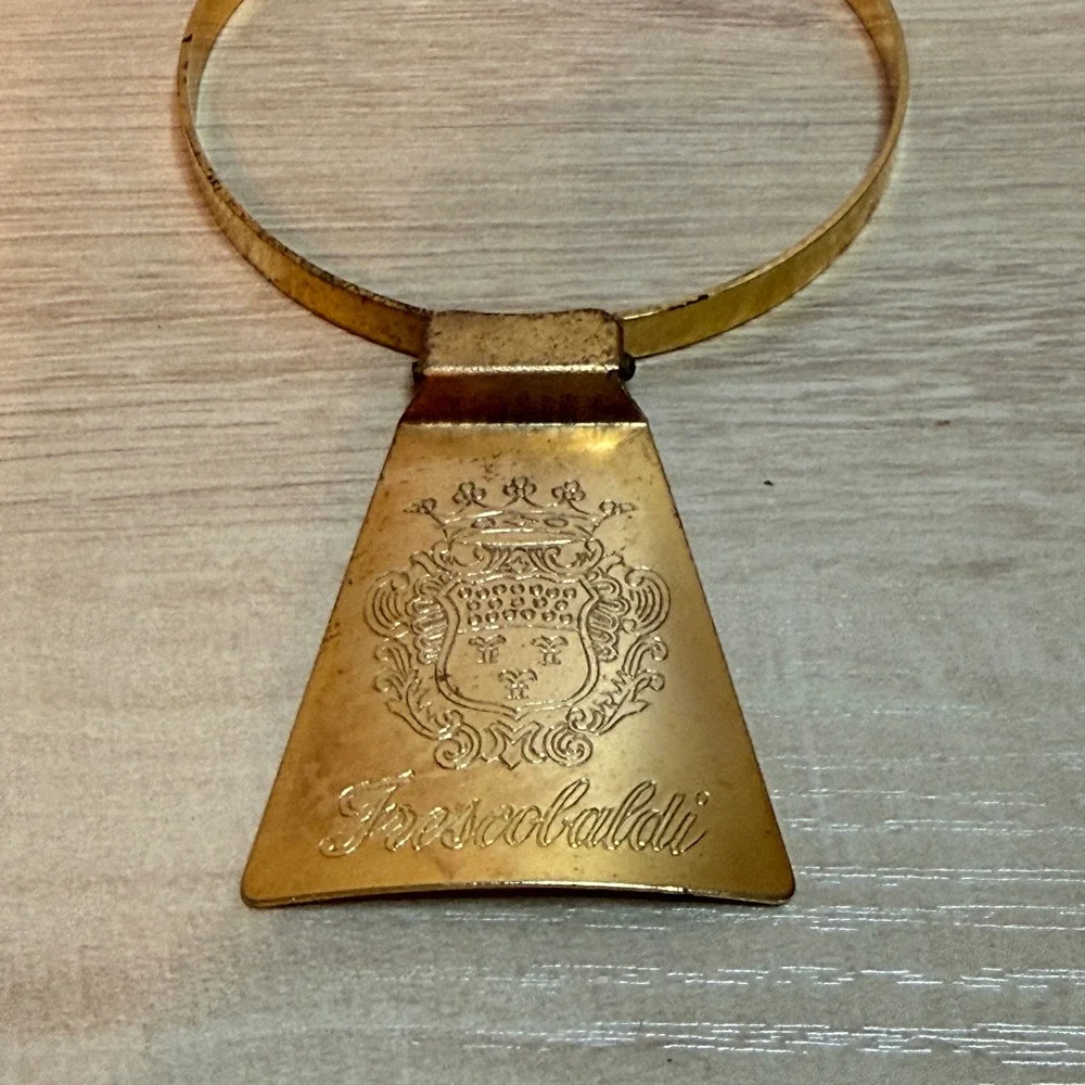Frescobaldi Gold Tone Wine Bottle Neck Tag Engraved Crest Italy Barware